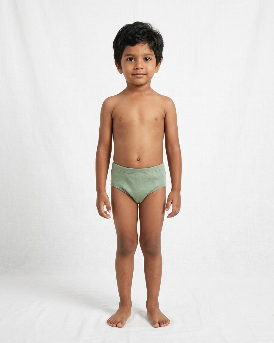 Naturally Dyed Cotton Brief for Boys | Gentle Everyday comfort | Full Coverage | Olive Warbler | Eco Hue