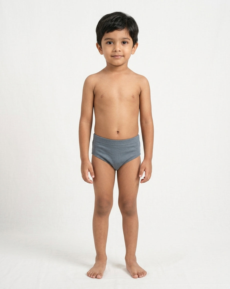 Naturally Dyed Cotton Brief for Boys | Gentle Everyday comfort | Full Coverage | Luxe Grey | Eco Hue
