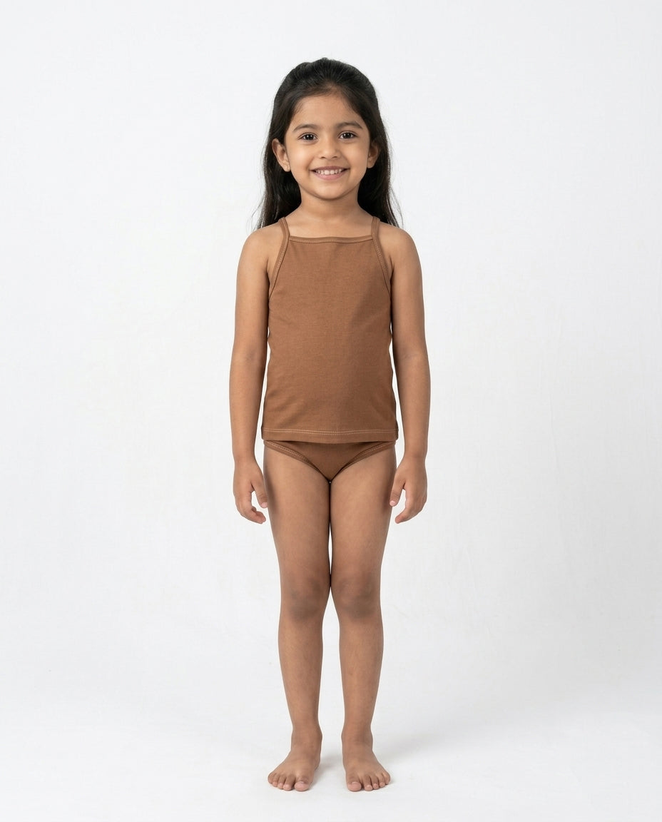 Naturally Dyed Cotton Camisole For Girls | Sleeveless | Gentle Everyday comfort | Clay Brown | Eco Hue