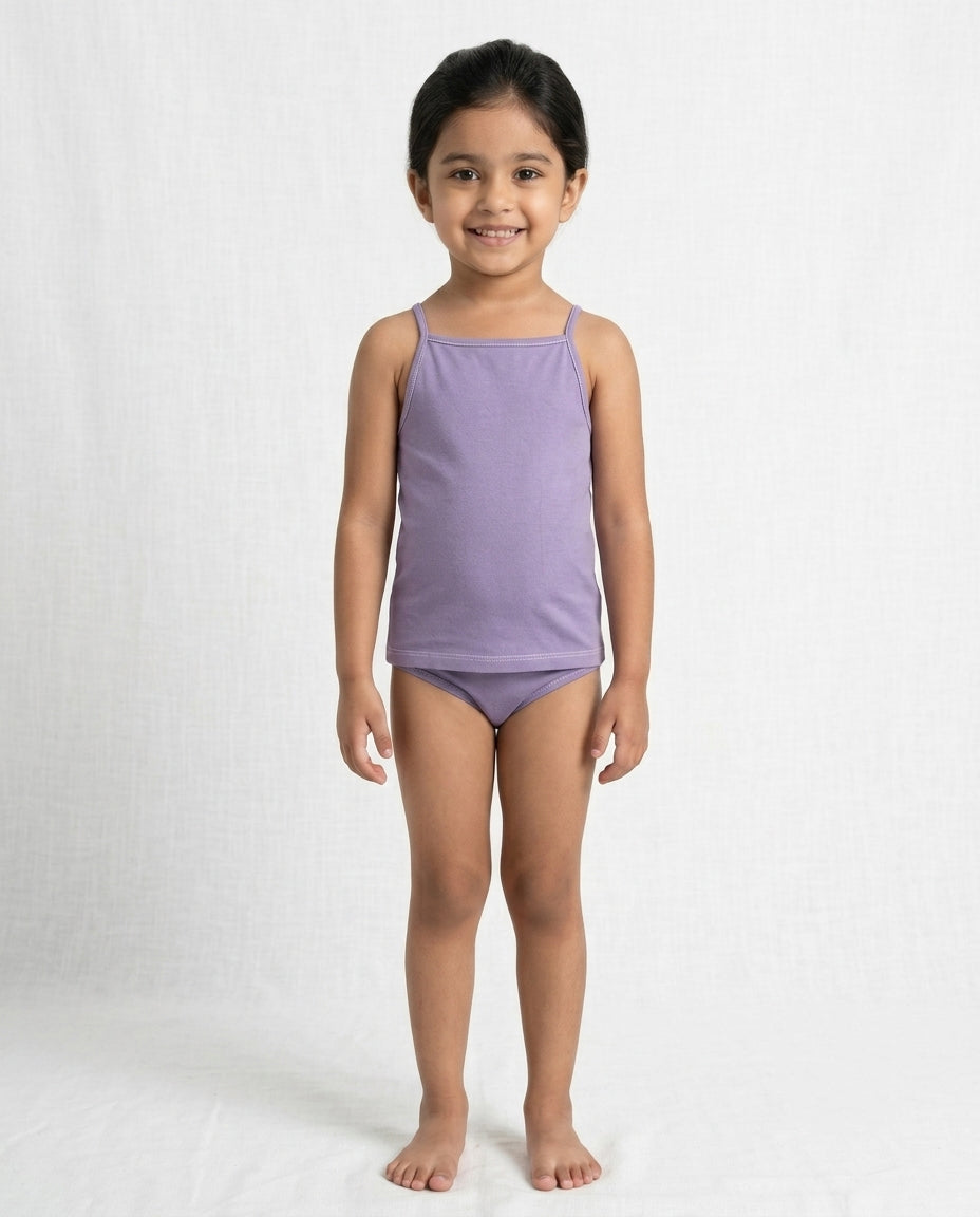 Naturally Dyed Cotton Camisole For Girls | Sleeveless | Gentle Everyday comfort | Muted Lilac | Eco Hue