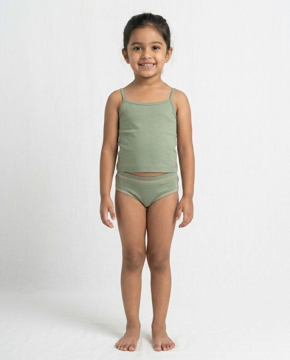 Naturally Dyed Cotton Brief Panty For Girls | Gentle Everyday comfort | Full Coverage | Olive Warbler | Eco Hue