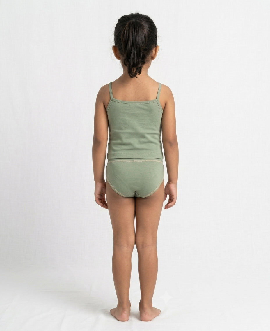 Naturally Dyed Cotton Brief Panty For Girls | Gentle Everyday comfort | Full Coverage | Olive Warbler | Eco Hue