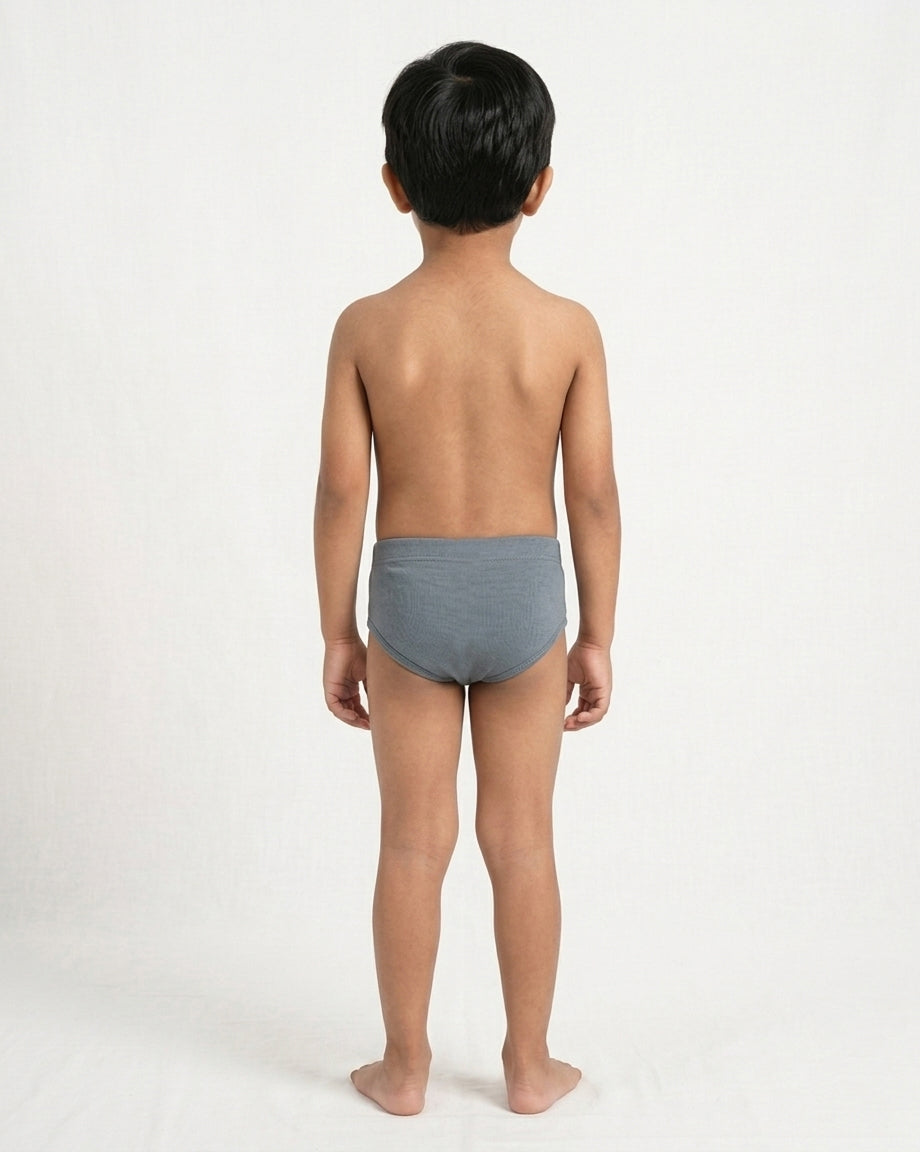 Naturally Dyed Cotton Brief for Boys | Gentle Everyday comfort | Full Coverage | Luxe Grey | Eco Hue