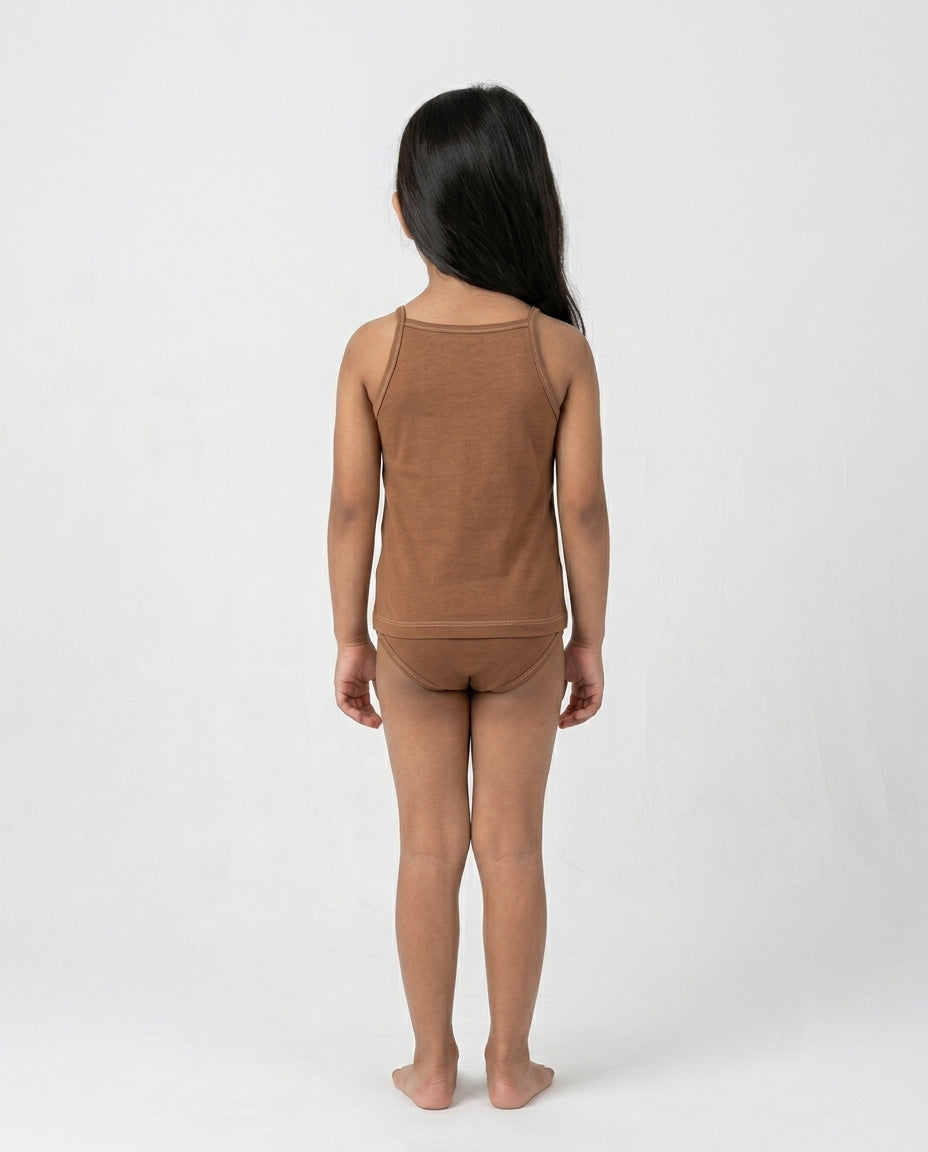Naturally Dyed Cotton Camisole For Girls | Sleeveless | Gentle Everyday comfort | Clay Brown | Eco Hue