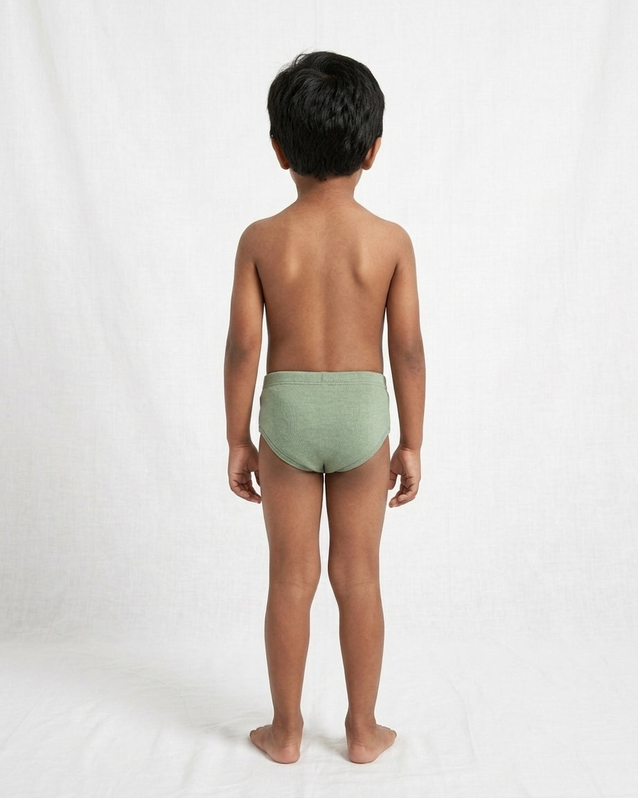 Naturally Dyed Cotton Brief for Boys | Gentle Everyday comfort | Full Coverage | Olive Warbler | Eco Hue
