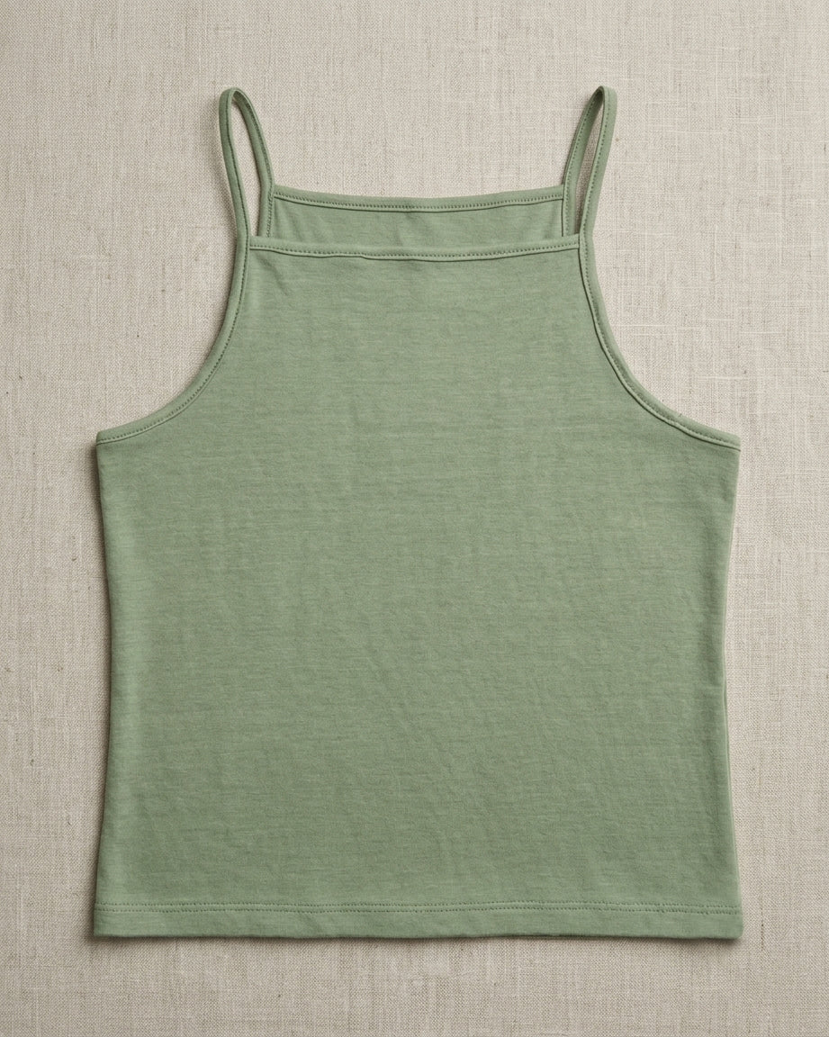 Naturally Dyed Cotton Camisole For Girls | Sleeveless | Gentle Everyday comfort | Olive Warbler | Eco Hue