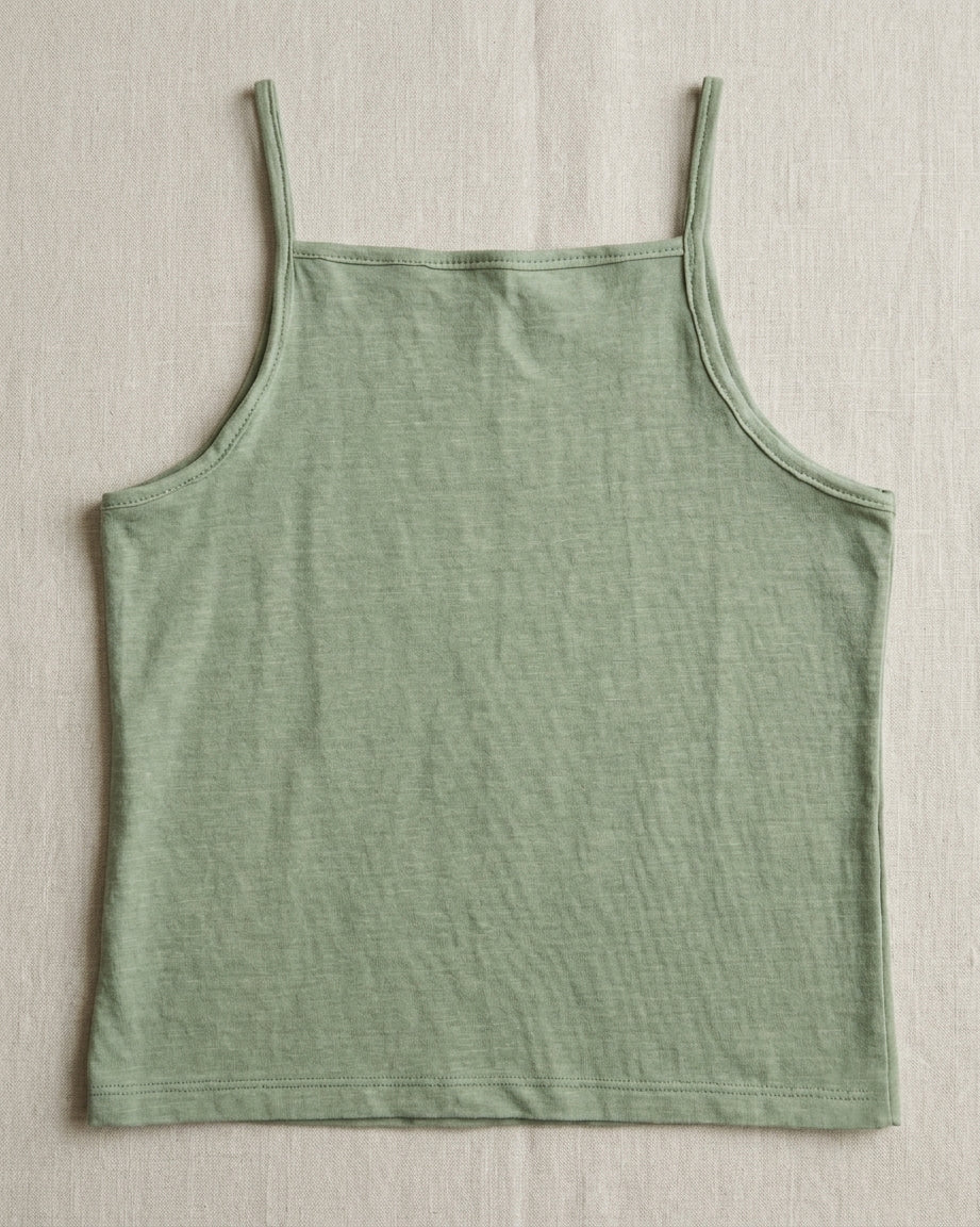 Naturally Dyed Cotton Camisole for Girls | Sleeveless | Gentle Everyday Comfort | Olive Warbler | Eco Hue