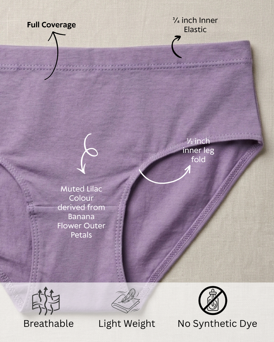 Naturally Dyed Cotton Brief Panty for Girls | Gentle Everyday Comfort | Full Coverage | Muted Lilac | Eco Hue