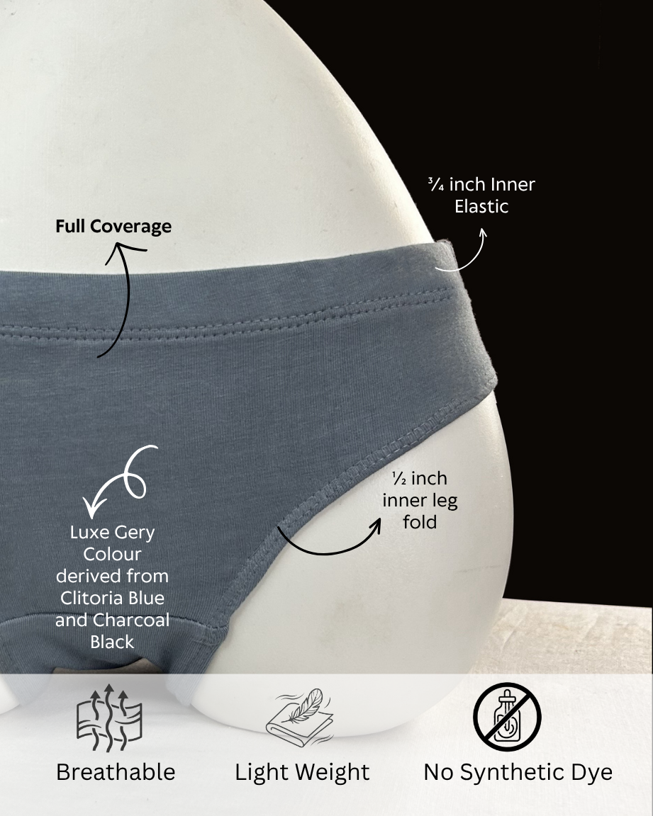 Naturally Dyed Cotton Brief for Boys | Gentle Everyday Comfort | Full Coverage | Luxe Grey | Eco Hue