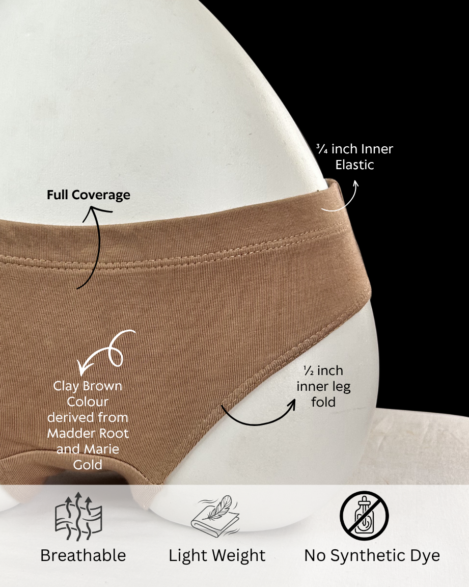 Naturally Dyed Cotton Brief Panty for Girls | Gentle Everyday Comfort | Full Coverage | Clay Brown | Eco Hue