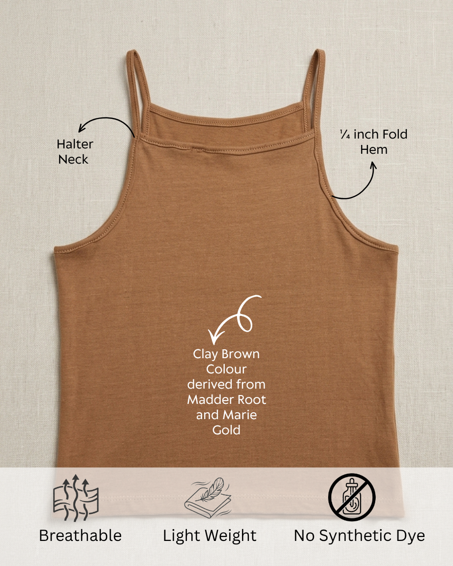 Naturally Dyed Cotton Camisole for Girls | Sleeveless | Gentle Everyday Comfort | Clay Brown | Eco Hue