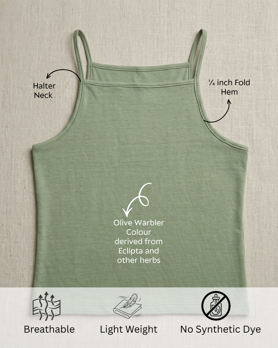 Naturally Dyed Cotton Camisole for Girls | Sleeveless | Gentle Everyday Comfort | Olive Warbler | Eco Hue